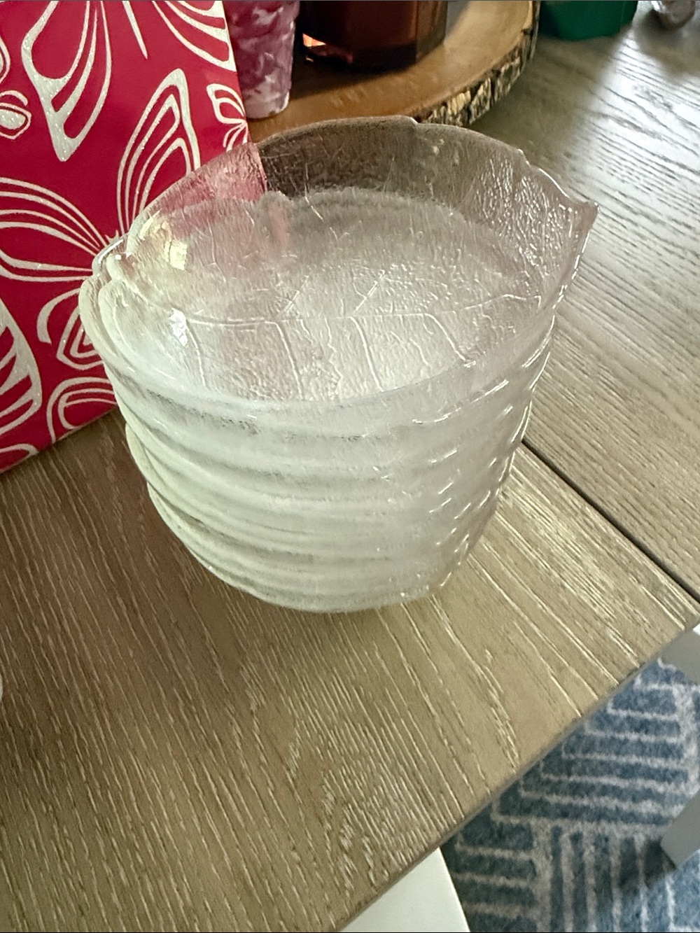 Textured Clear Glass Serving Bowls - Set Arcoroc France